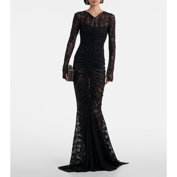 Norma Kamali Long Sleeve V Neck Shirred Front Fishtail Gown in Black Medium New - Picture 16 of 16